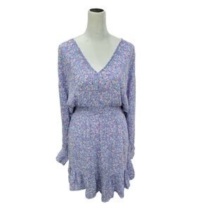 Japna‎ Women's Floral Print Ruffle Hem V Neck Open Back Mini Summer Dress Small